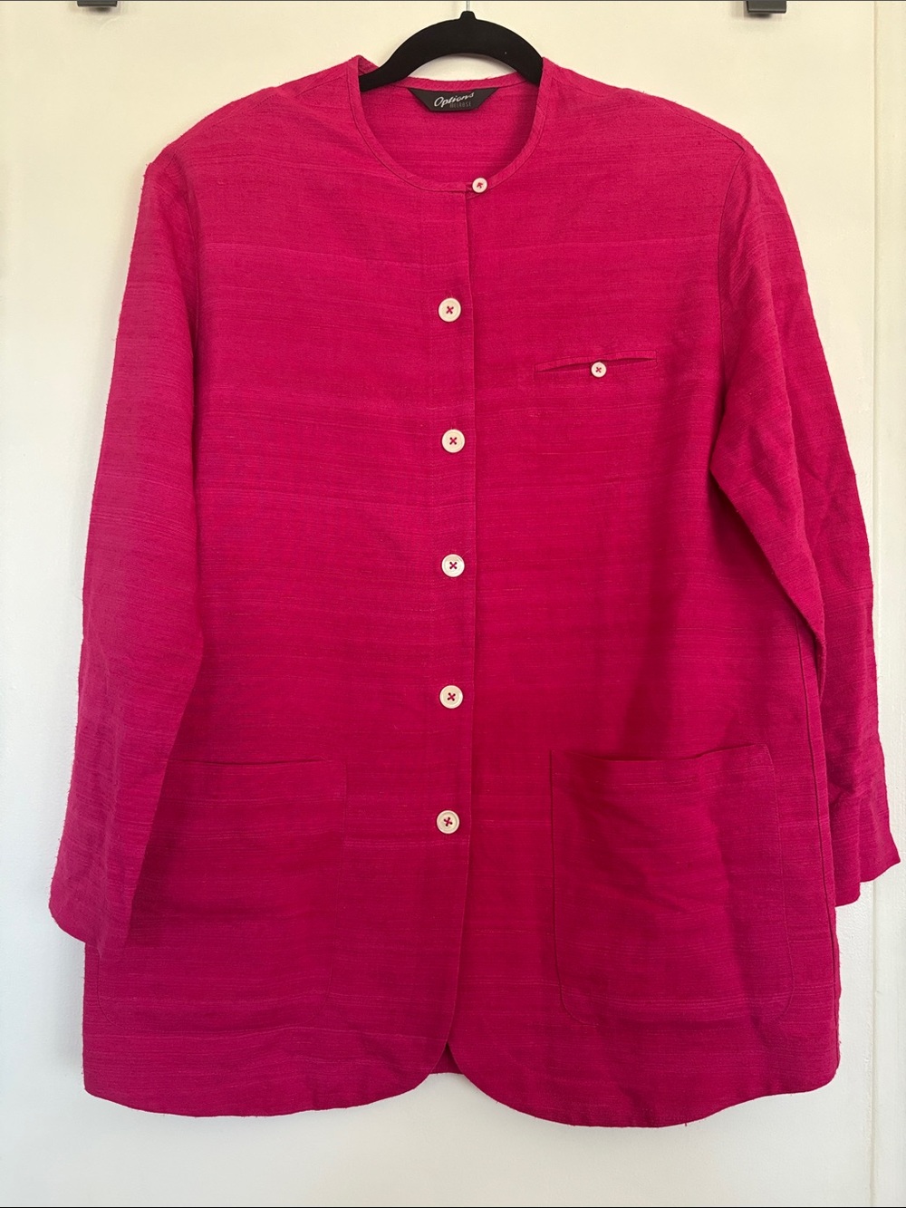 Options Melrose Fuchsia Pink Womens Collarless Blazer Jacket M/L